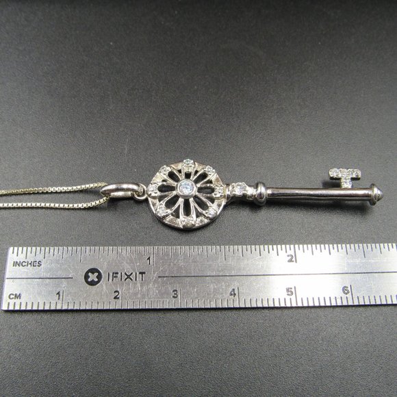 18" Sterling Ornate Key Cubic Zirconia Necklace - Picture 6 of 7